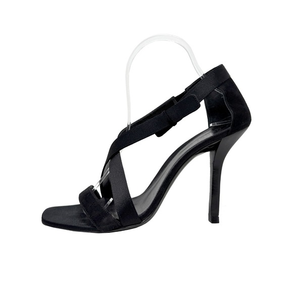 Gucci Shoes - Gucci Black Strappy Heels Sandals 7.5 Satin Ankle Strap Vintage